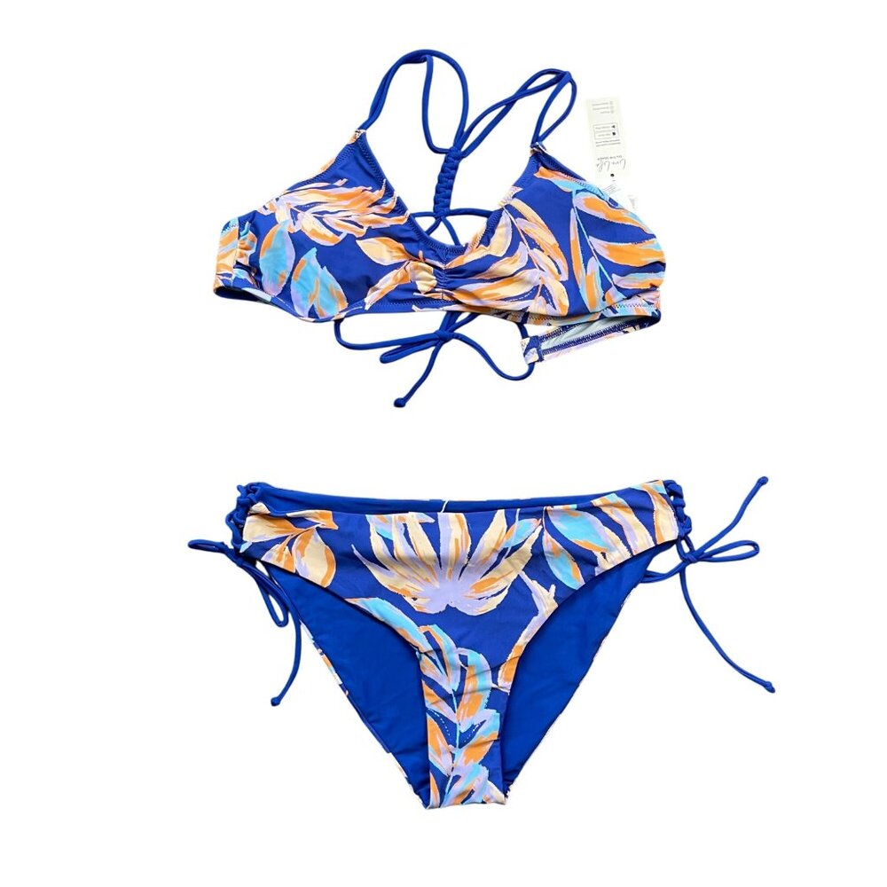 Cupshe Tropical Bikini Set Womens Size XL Strappy Back Top & Reversible Low Rise